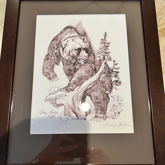 🐻 Lorenzo E. Ghiglieri framed lithograph of bear in woods 2003. Artist Signed